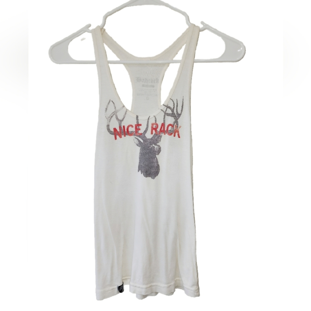 Funny Nice Rack Deer White Tank Top with Deer Size Small